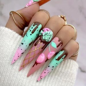Sweet Chocolate Stiletto Press On Nails 24pcs